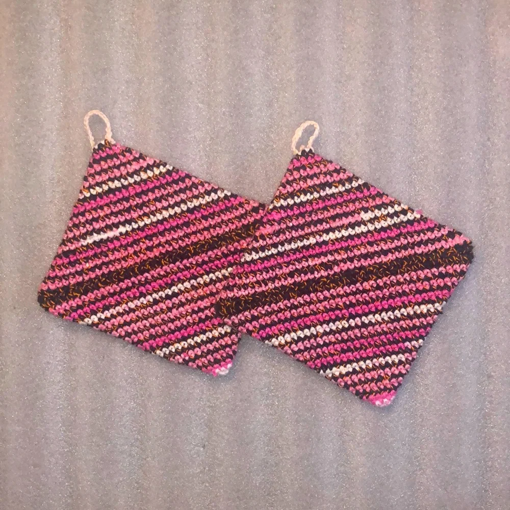 One pair of Girly Halloween crocheted cotton potholders